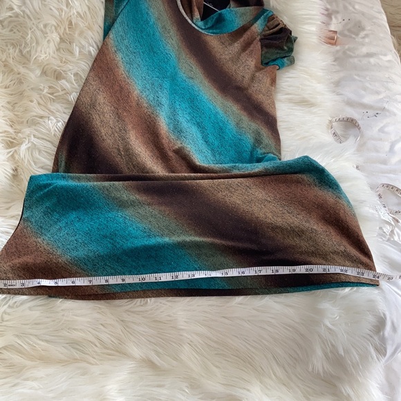 Signature by Bobbi Bee brown blue sweater cowl neck midi short sleeved dress - Picture 15 of 17